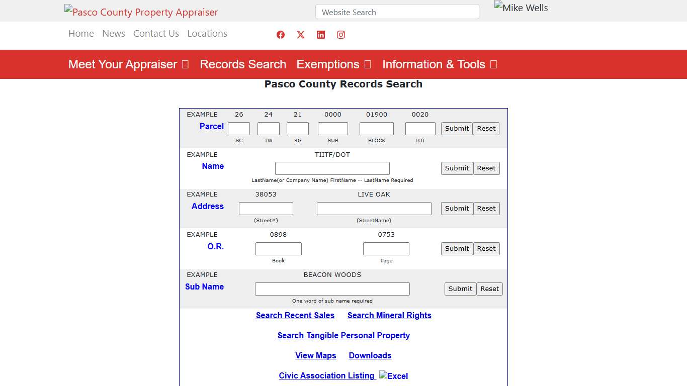 Property Appraiser - Records Search Page
